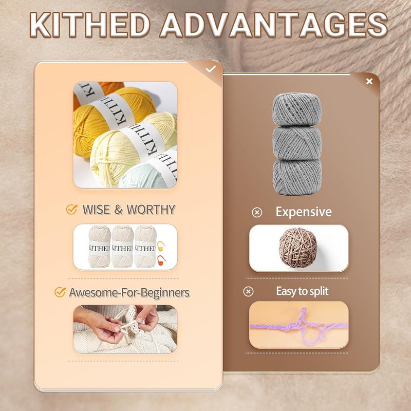 KITHED Cotton Yarn，10.5oz，526yard，3 Pack ，Soft Yarn for Crocheting and Knitting (01 Milk White) - Image 3